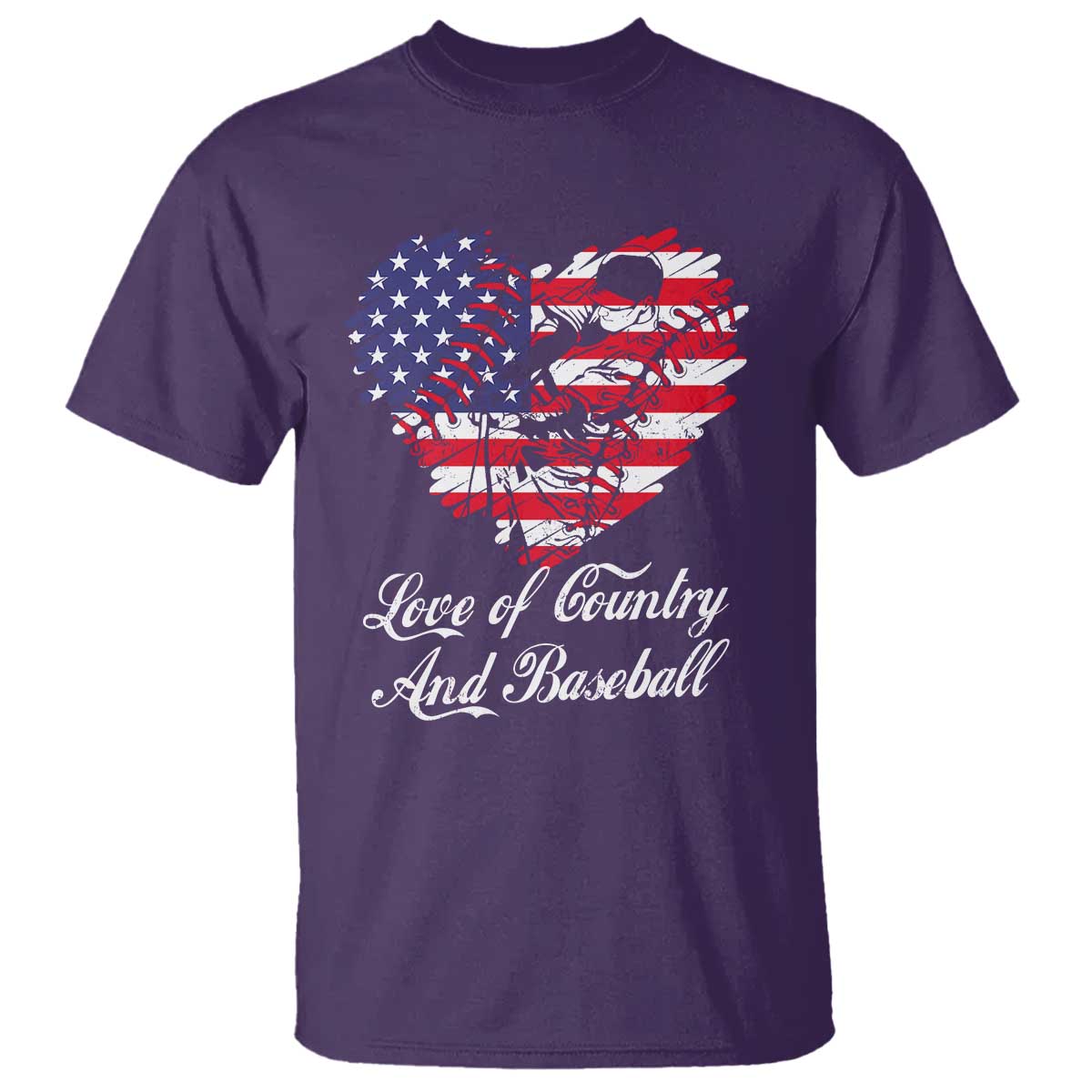 Baseball T Shirt Love Of Country And Base Ball Vintage Heart USA Flag - Wonder Print Shop