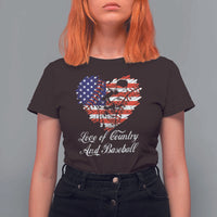 Baseball T Shirt For Women Love Of Country And Base Ball Vintage Heart USA Flag - Wonder Print Shop