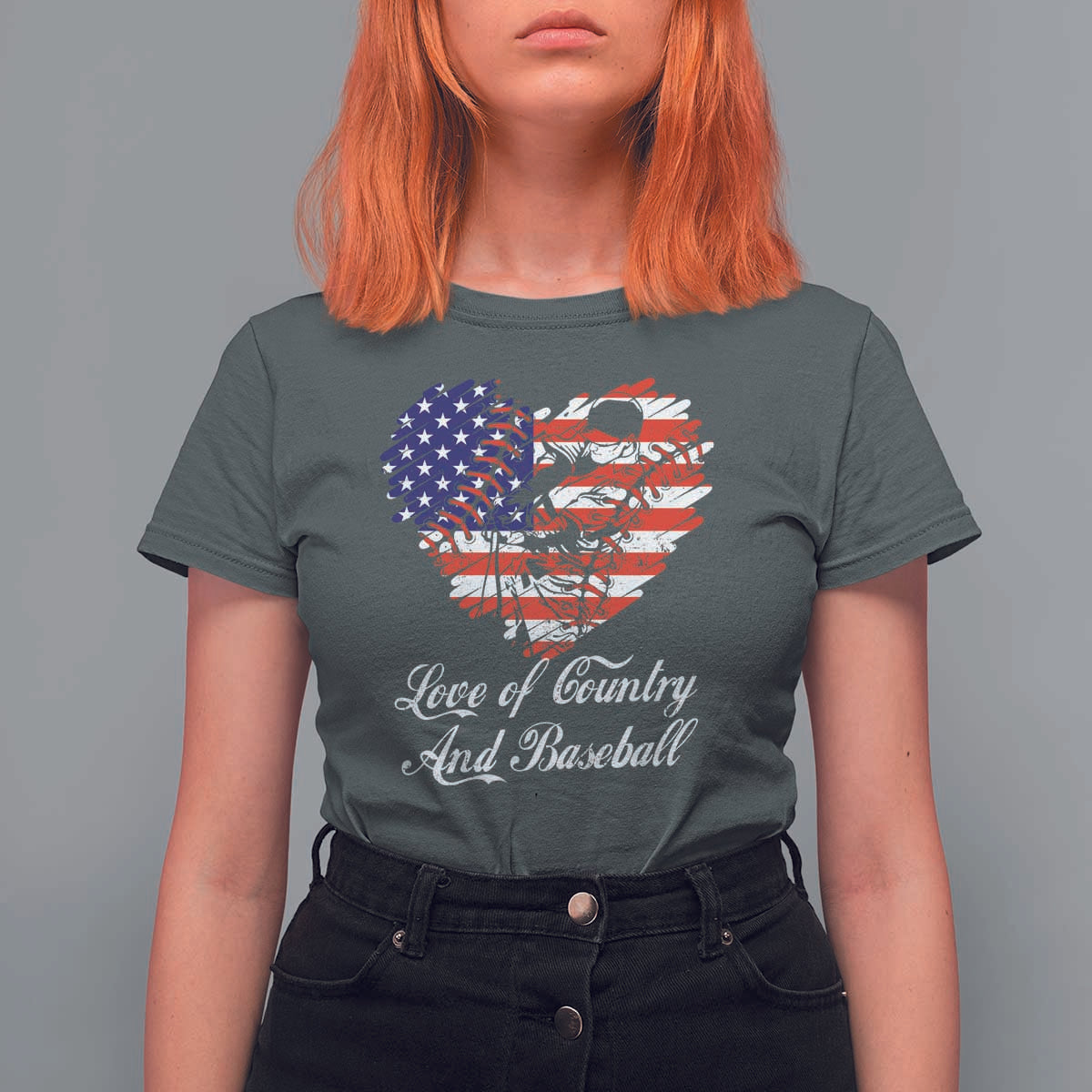 Baseball T Shirt For Women Love Of Country And Base Ball Vintage Heart USA Flag - Wonder Print Shop