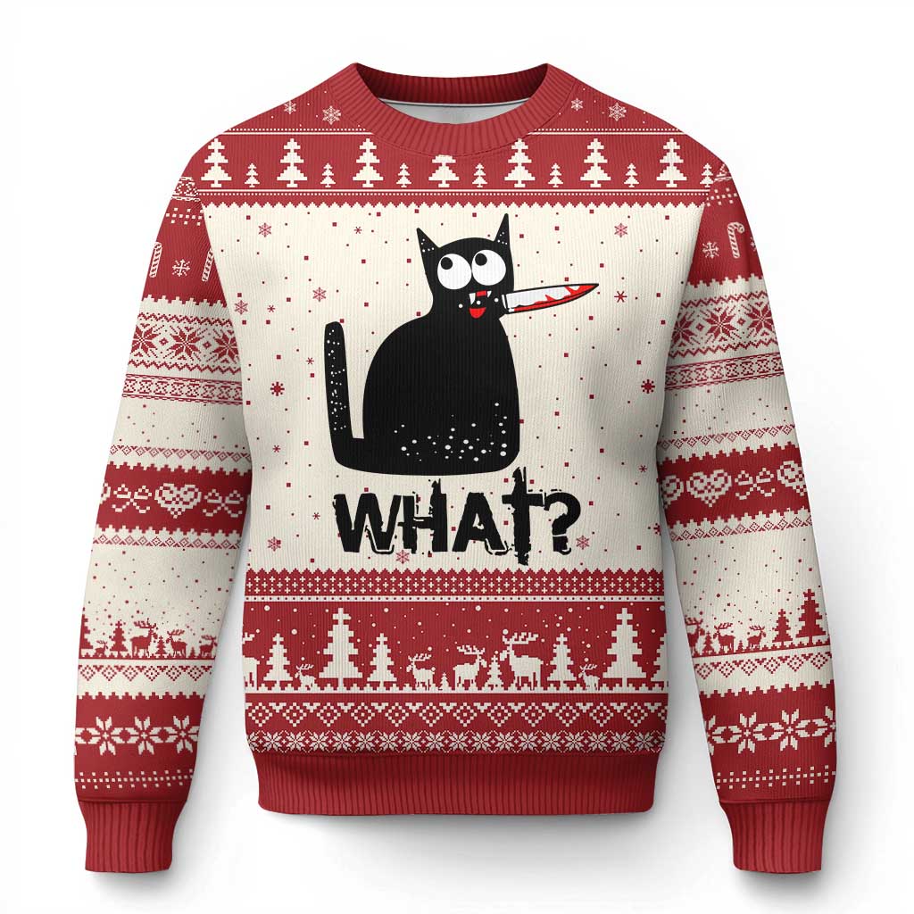 Funny Black Cat Ugly Christmas Sweater What Kitten Murderous - Wonder Print Shop