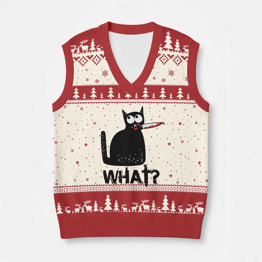 Funny Black Cat V-Neck Knit Sweater Vest What Kitten Murderous - Wonder Print Shop