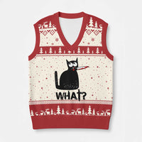 Funny Black Cat V-Neck Knit Sweater Vest What Kitten Murderous - Wonder Print Shop