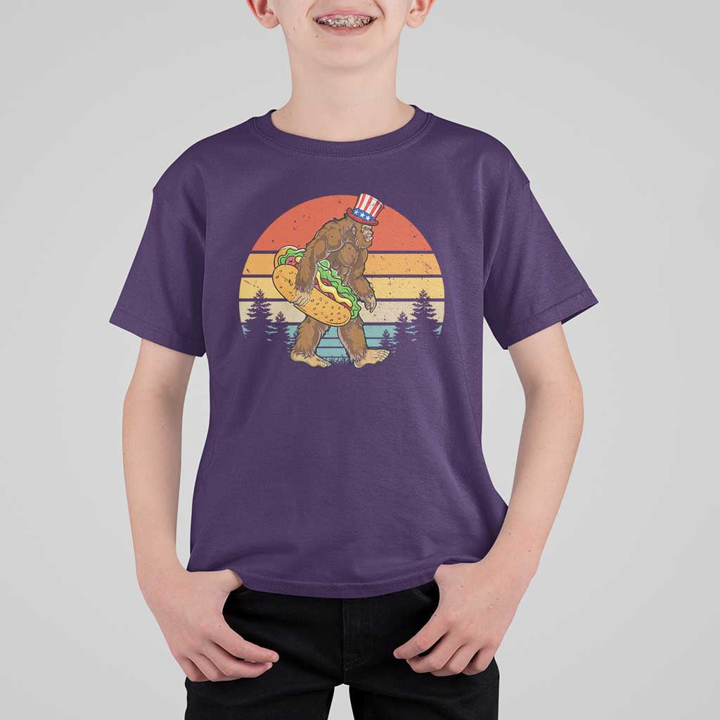 Funny Bigfoot T Shirt For Kid Carrying Hot Dog 4th Of July - Wonder Print Shop