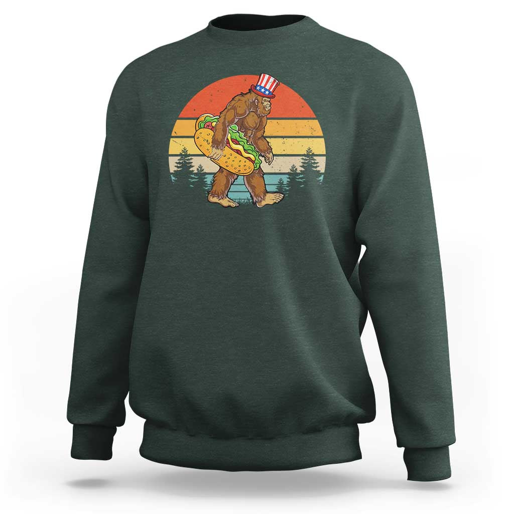 Funny Bigfoot Sweatshirt Carrying Hot Dog 4th Of July - Wonder Print Shop