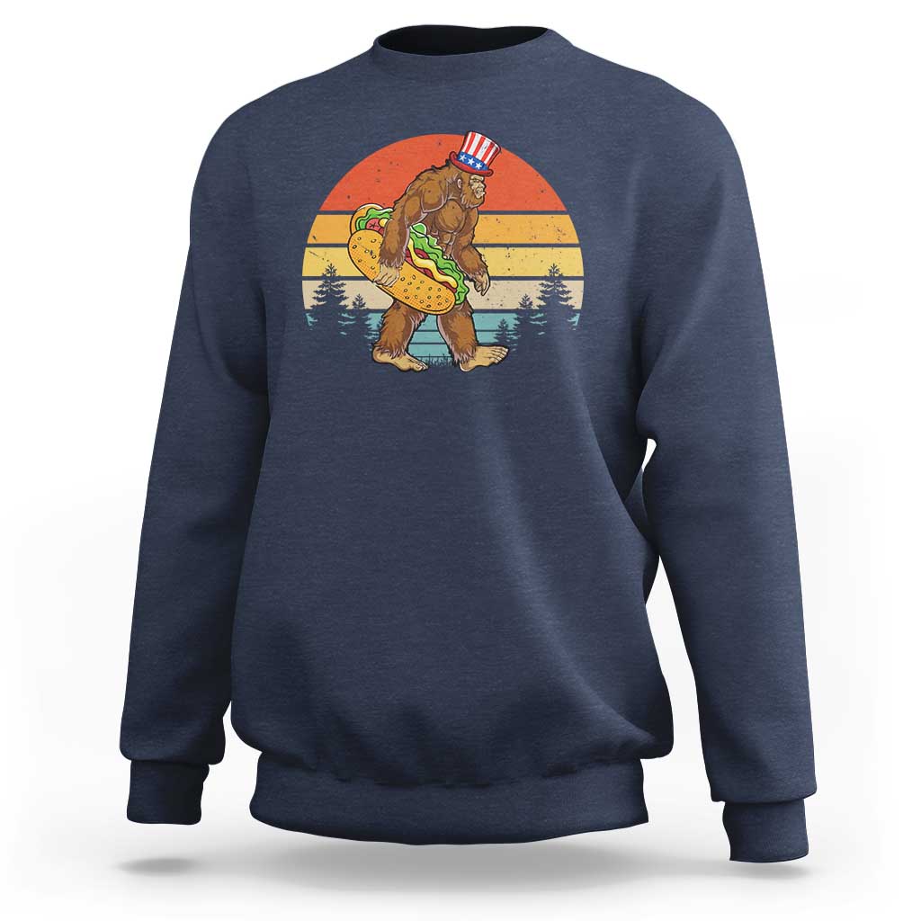 Funny Bigfoot Sweatshirt Carrying Hot Dog 4th Of July - Wonder Print Shop
