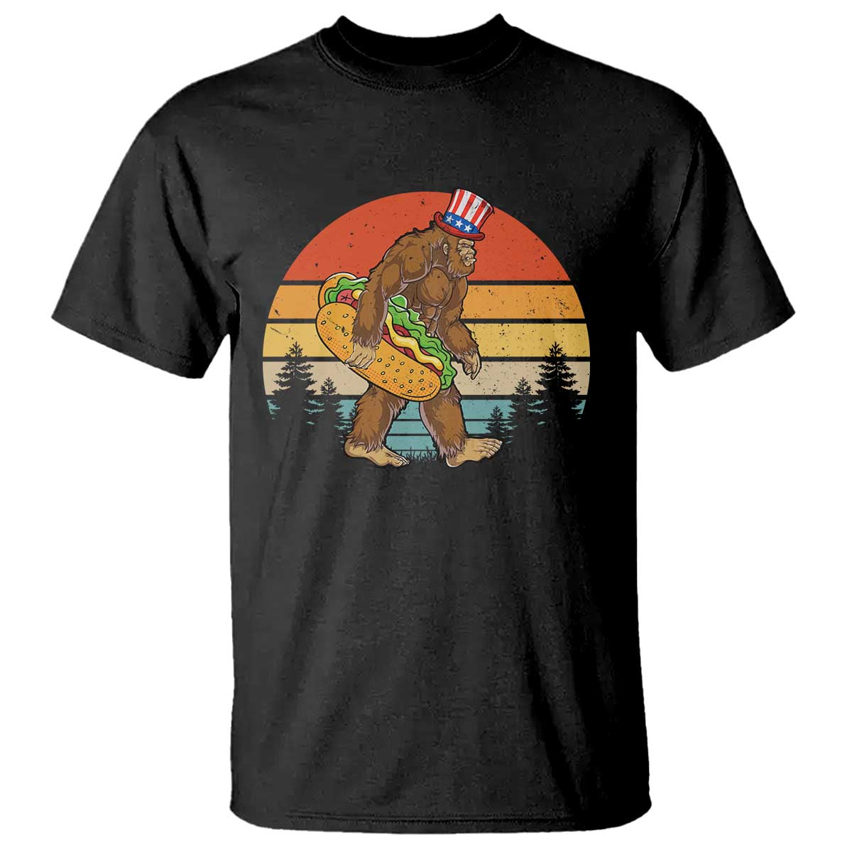 Funny Bigfoot T Shirt Carrying Hot Dog 4th Of July - Wonder Print Shop