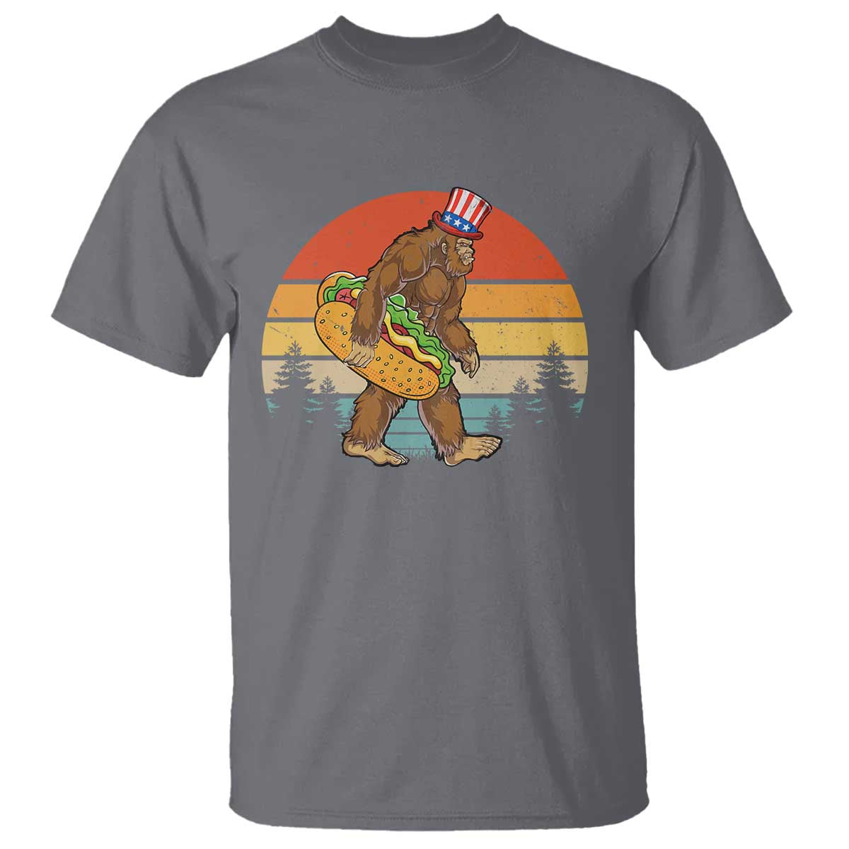 Funny Bigfoot T Shirt Carrying Hot Dog 4th Of July - Wonder Print Shop