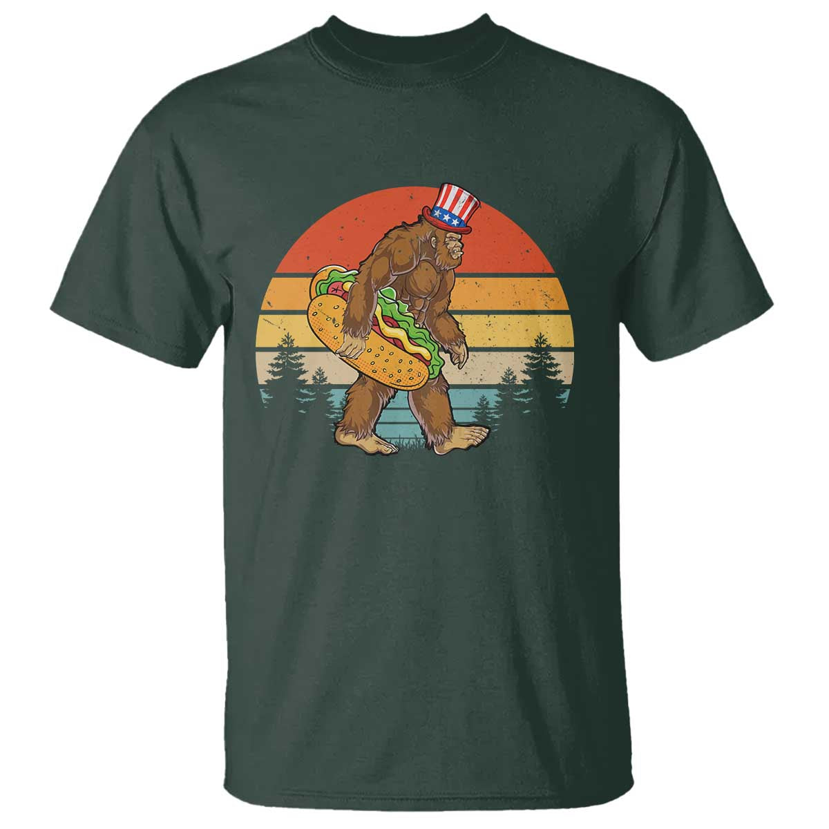 Funny Bigfoot T Shirt Carrying Hot Dog 4th Of July - Wonder Print Shop