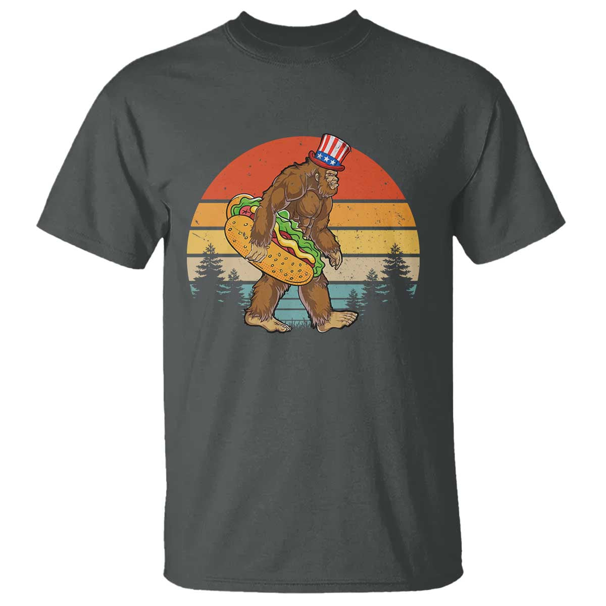 Funny Bigfoot T Shirt Carrying Hot Dog 4th Of July - Wonder Print Shop