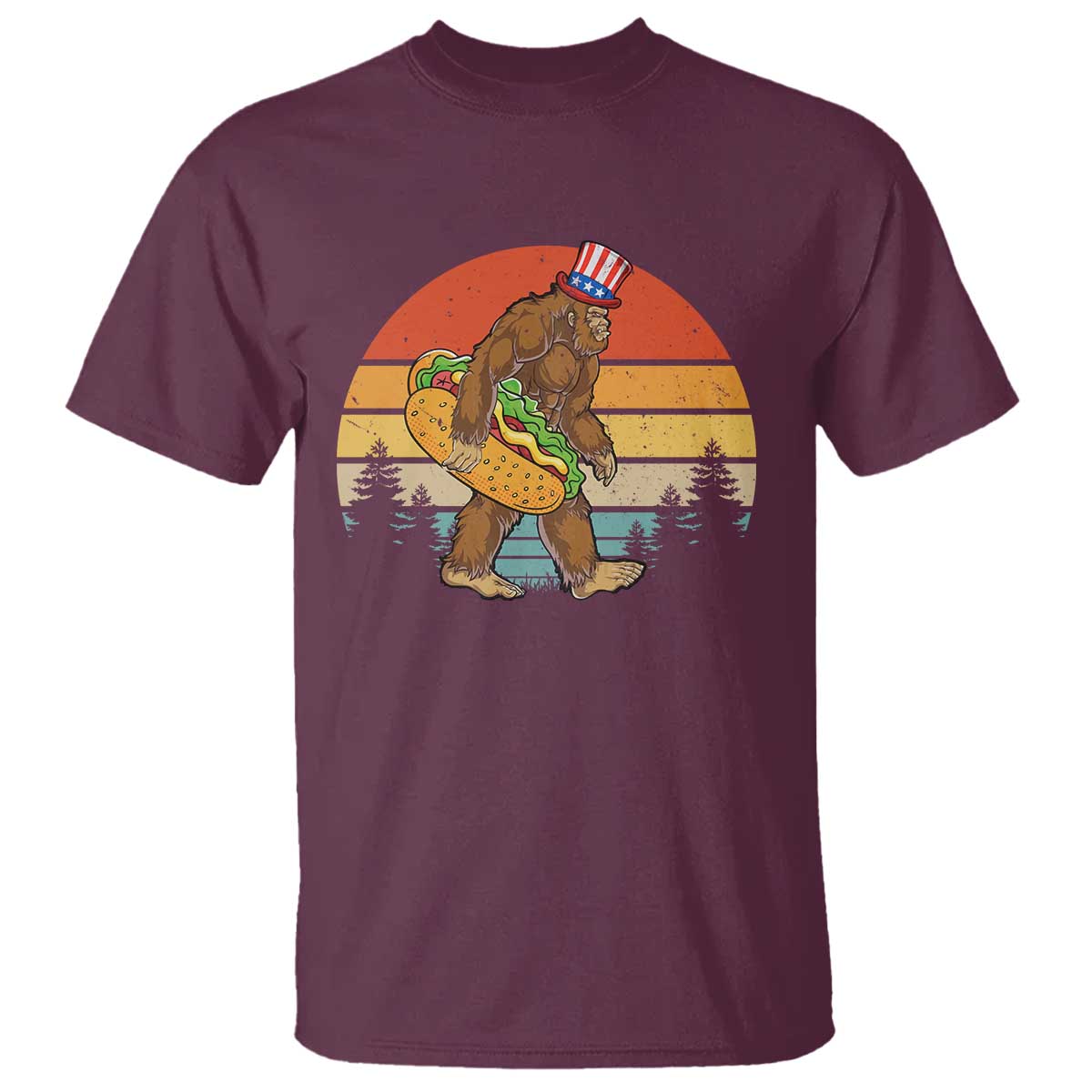Funny Bigfoot T Shirt Carrying Hot Dog 4th Of July - Wonder Print Shop