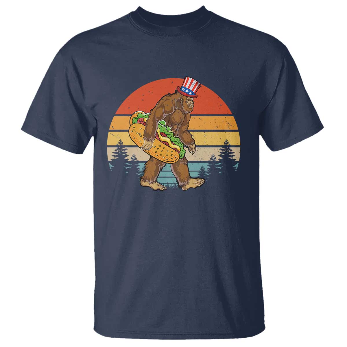 Funny Bigfoot T Shirt Carrying Hot Dog 4th Of July - Wonder Print Shop