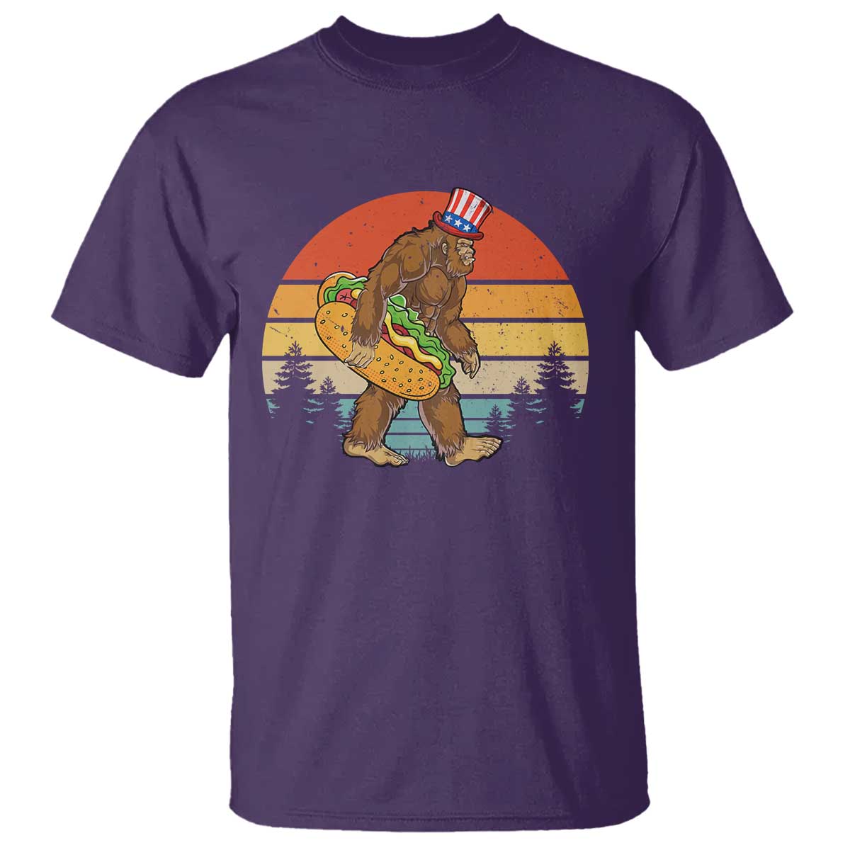 Funny Bigfoot T Shirt Carrying Hot Dog 4th Of July - Wonder Print Shop