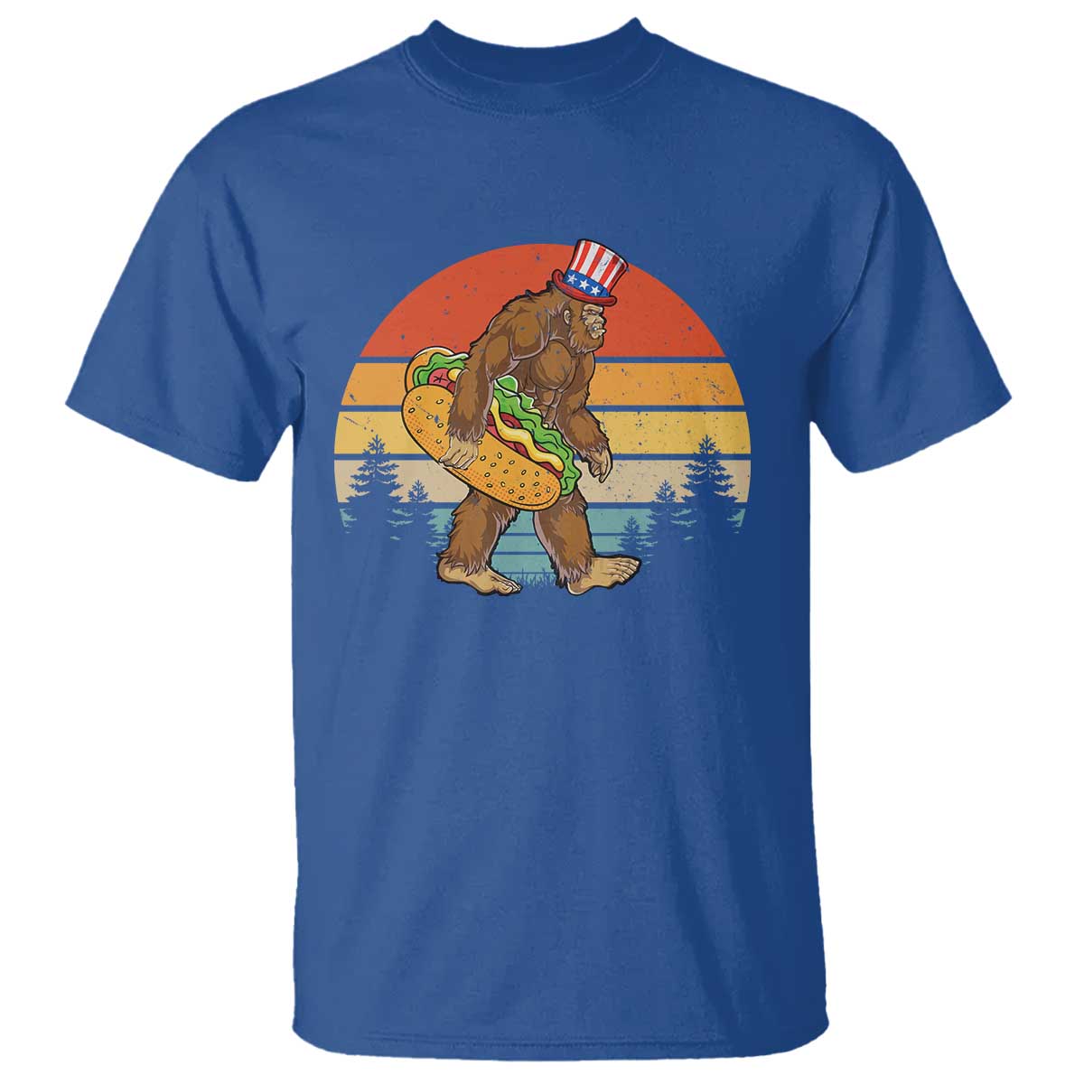 Funny Bigfoot T Shirt Carrying Hot Dog 4th Of July - Wonder Print Shop