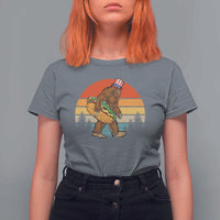 Funny Bigfoot T Shirt For Women Carrying Hot Dog 4th Of July - Wonder Print Shop