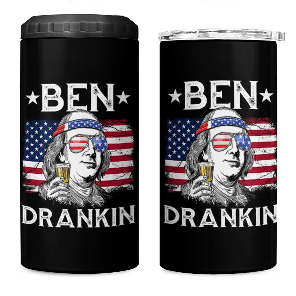Funny 4th Of July Drinking 4 in 1 Can Cooler Tumbler Ben Drankin Beer Mug American Flag - Wonder Print Shop