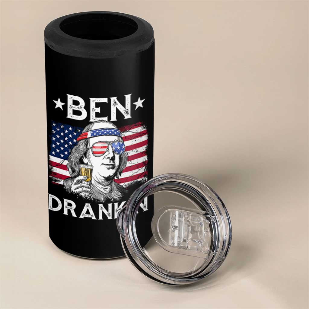 Funny 4th Of July Drinking 4 in 1 Can Cooler Tumbler Ben Drankin Beer Mug American Flag - Wonder Print Shop