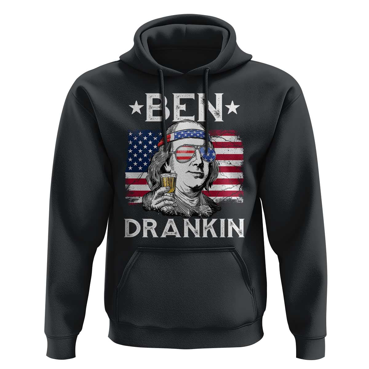 Funny 4th Of July Drinking Hoodie Ben Drankin Beer Mug American Flag - Wonder Print Shop