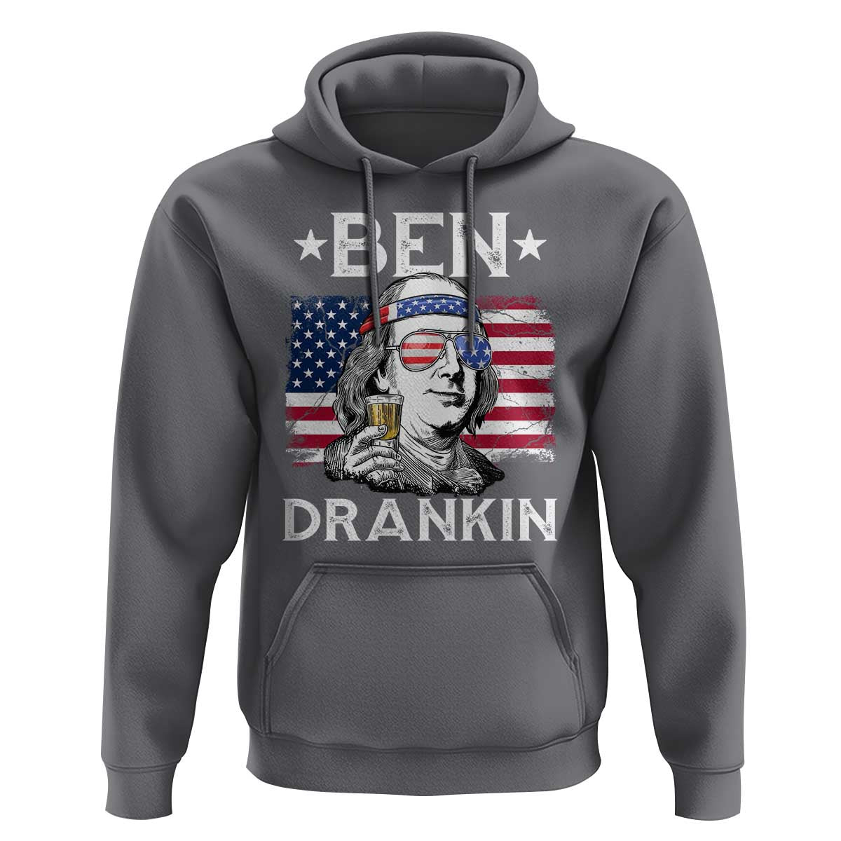 Funny 4th Of July Drinking Hoodie Ben Drankin Beer Mug American Flag - Wonder Print Shop