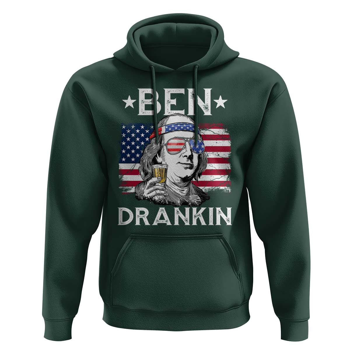 Funny 4th Of July Drinking Hoodie Ben Drankin Beer Mug American Flag - Wonder Print Shop