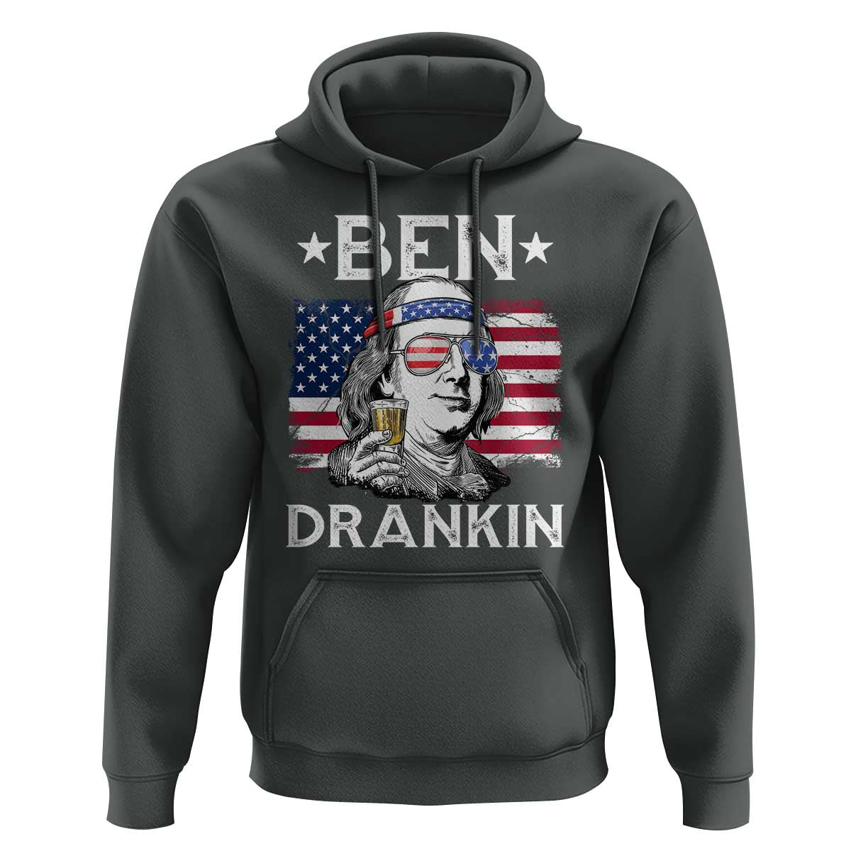 Funny 4th Of July Drinking Hoodie Ben Drankin Beer Mug American Flag - Wonder Print Shop