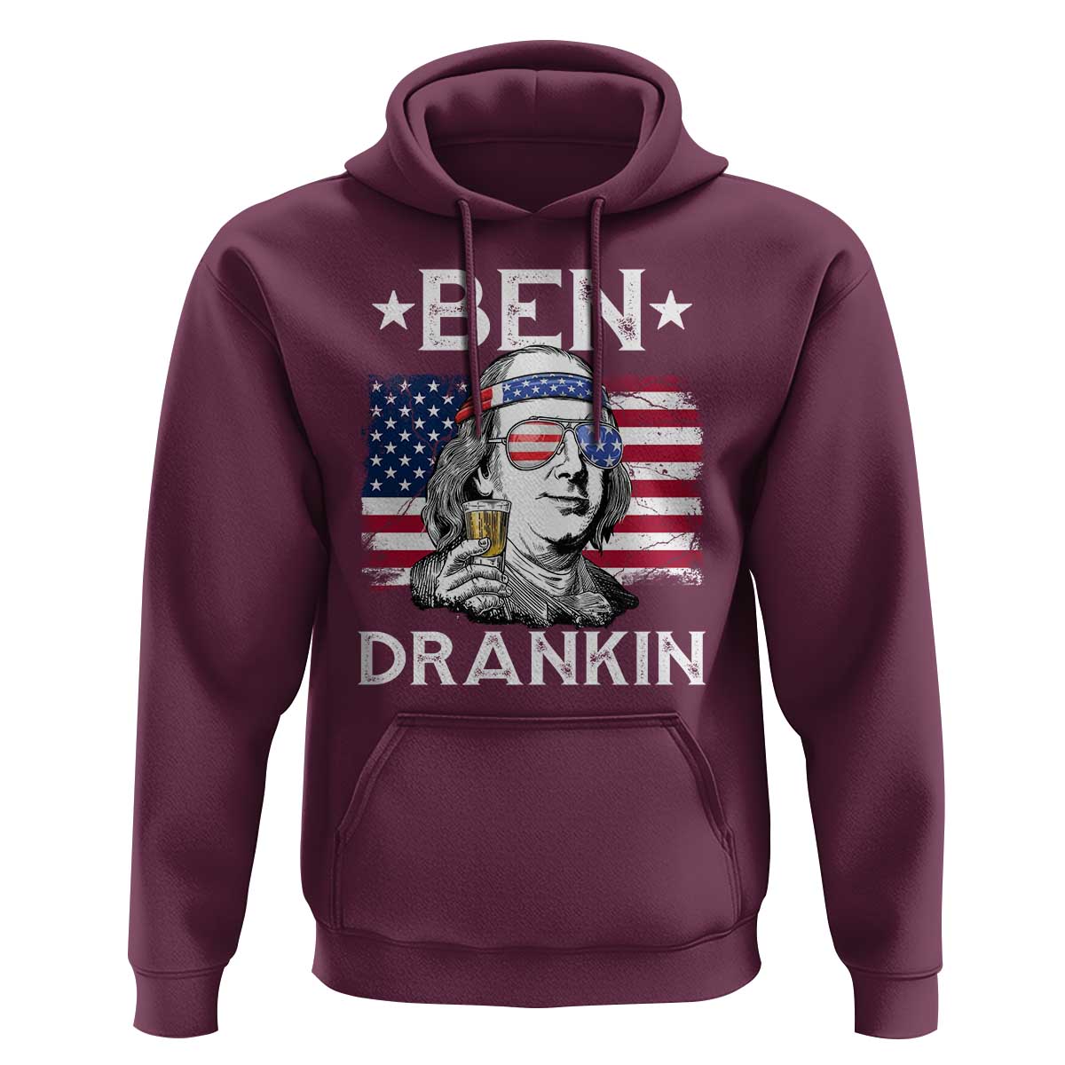 Funny 4th Of July Drinking Hoodie Ben Drankin Beer Mug American Flag - Wonder Print Shop