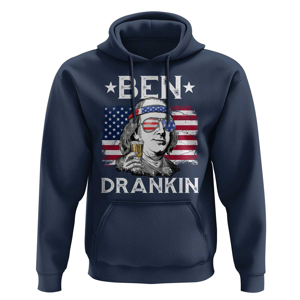 Funny 4th Of July Drinking Hoodie Ben Drankin Beer Mug American Flag - Wonder Print Shop