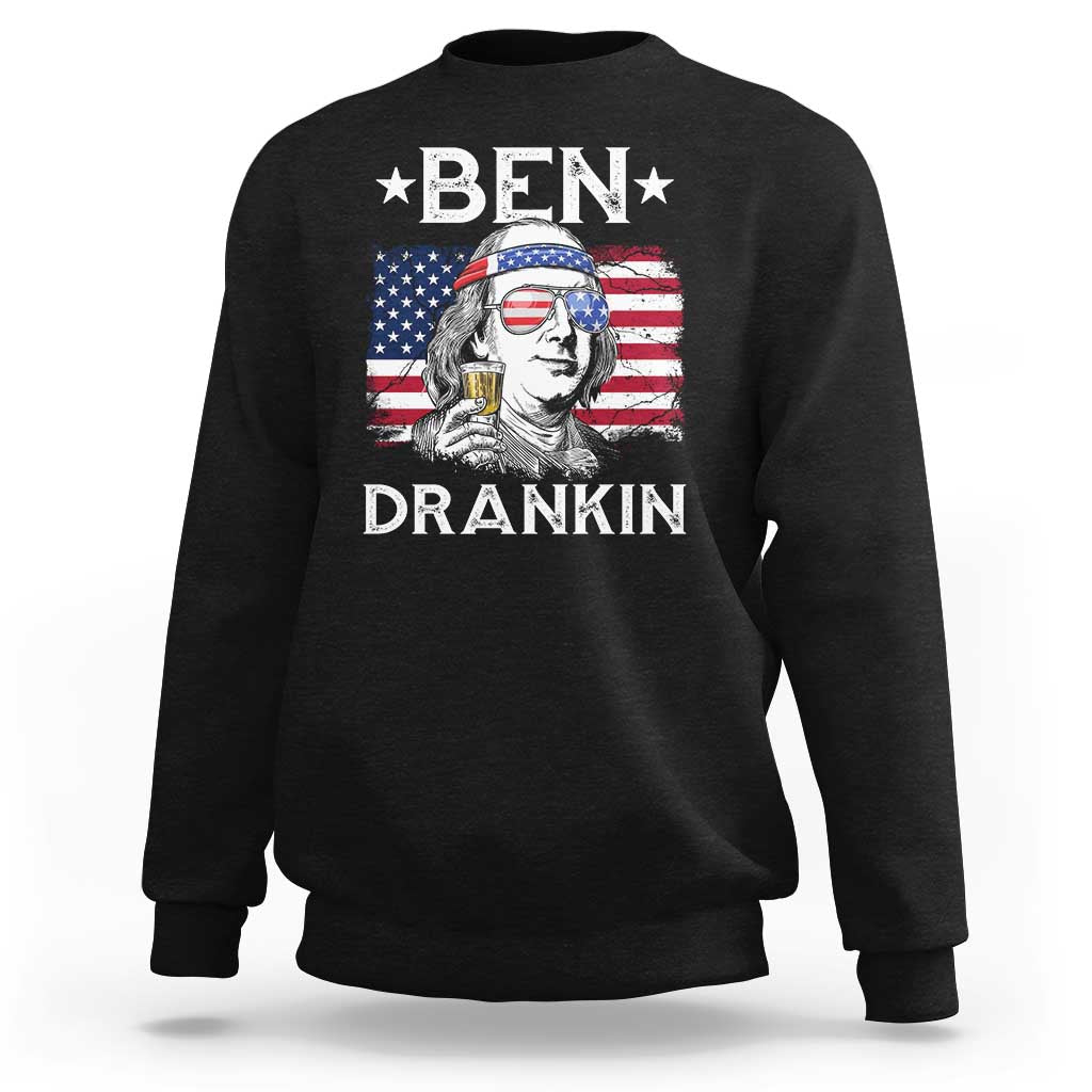 Funny 4th Of July Drinking Sweatshirt Ben Drankin Beer Mug American Flag - Wonder Print Shop