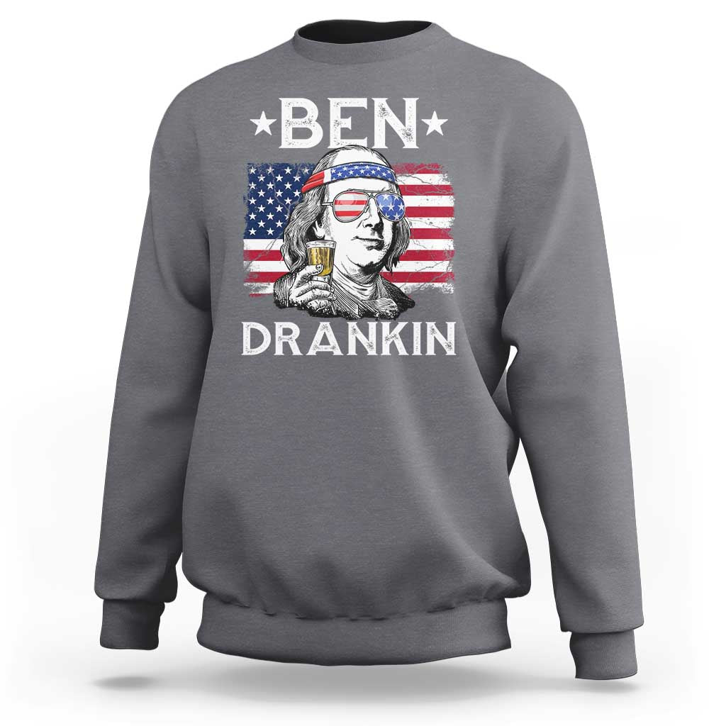 Funny 4th Of July Drinking Sweatshirt Ben Drankin Beer Mug American Flag - Wonder Print Shop