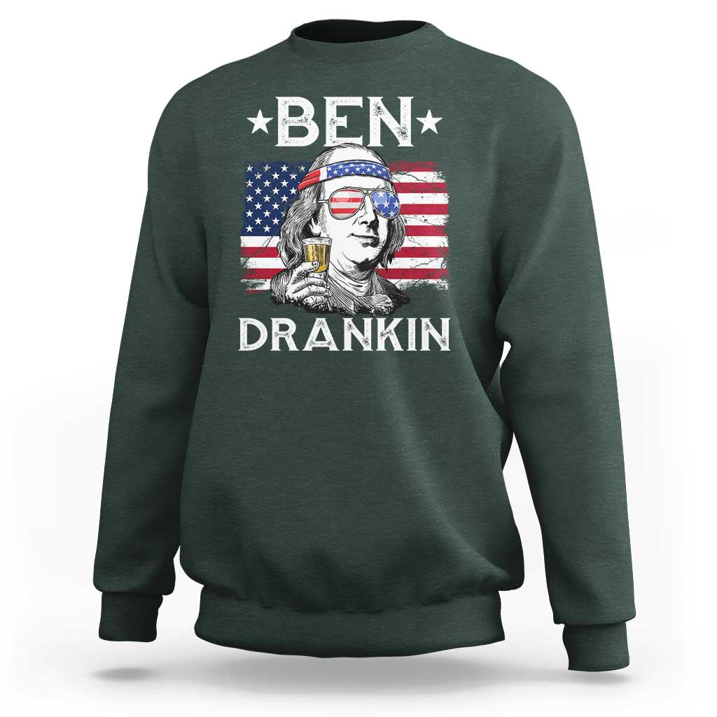 Funny 4th Of July Drinking Sweatshirt Ben Drankin Beer Mug American Flag - Wonder Print Shop