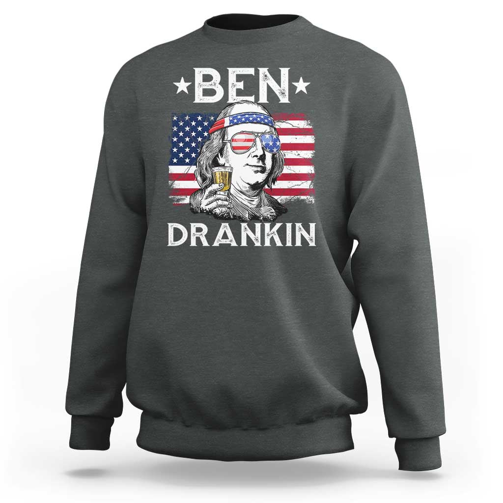 Funny 4th Of July Drinking Sweatshirt Ben Drankin Beer Mug American Flag - Wonder Print Shop