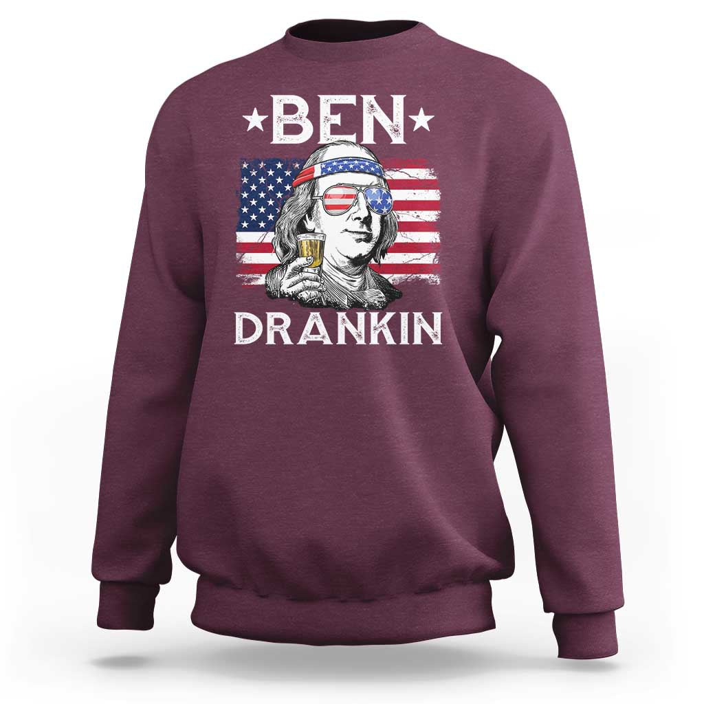 Funny 4th Of July Drinking Sweatshirt Ben Drankin Beer Mug American Flag - Wonder Print Shop