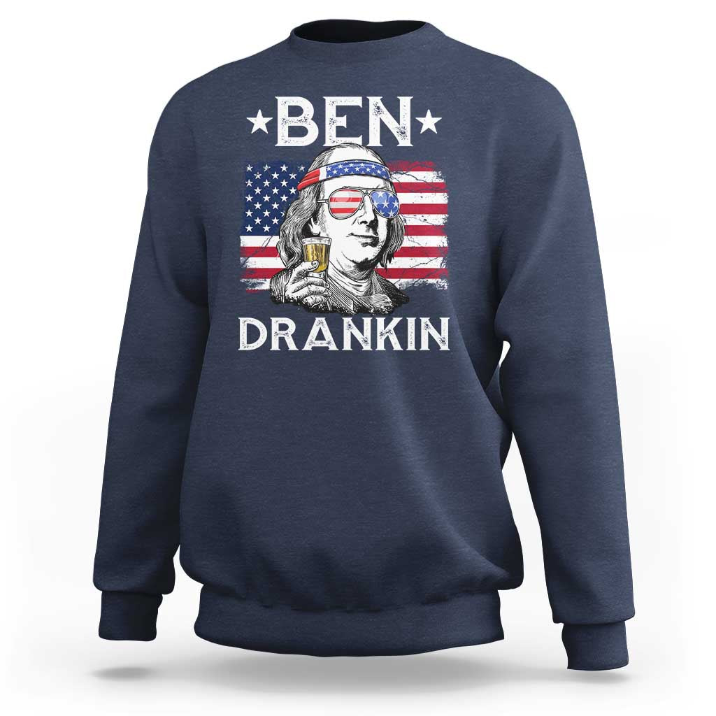 Funny 4th Of July Drinking Sweatshirt Ben Drankin Beer Mug American Flag - Wonder Print Shop