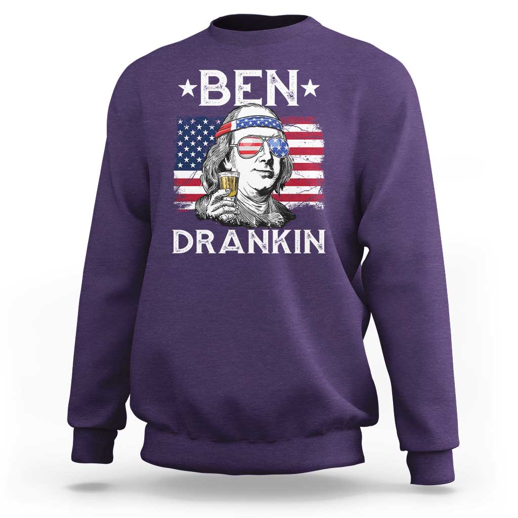 Funny 4th Of July Drinking Sweatshirt Ben Drankin Beer Mug American Flag - Wonder Print Shop