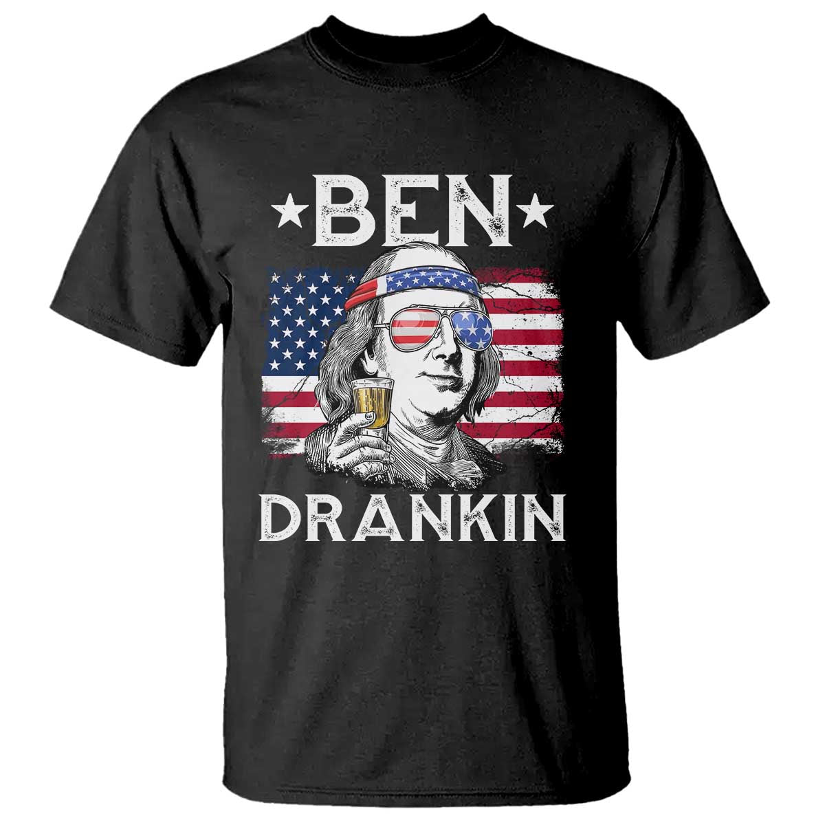 Funny 4th Of July Drinking T Shirt Ben Drankin Beer Mug American Flag - Wonder Print Shop