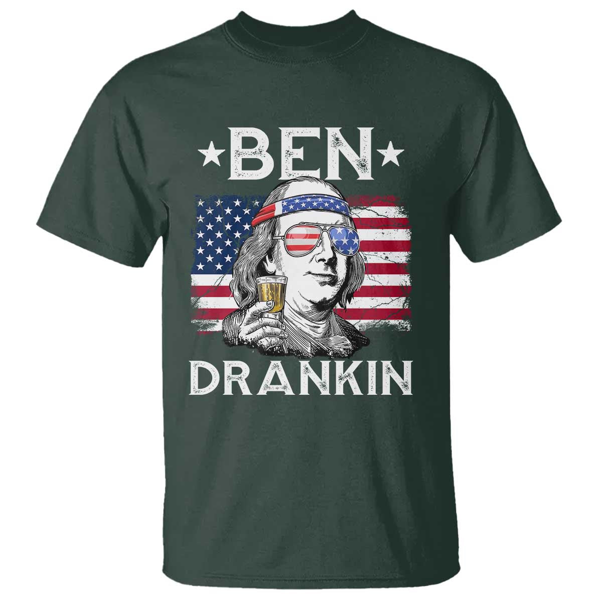 Funny 4th Of July Drinking T Shirt Ben Drankin Beer Mug American Flag - Wonder Print Shop
