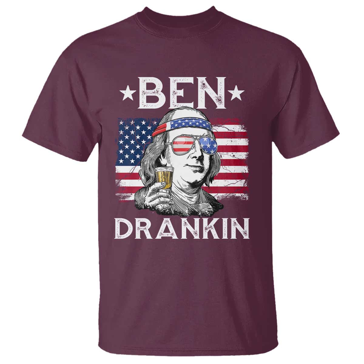 Funny 4th Of July Drinking T Shirt Ben Drankin Beer Mug American Flag - Wonder Print Shop