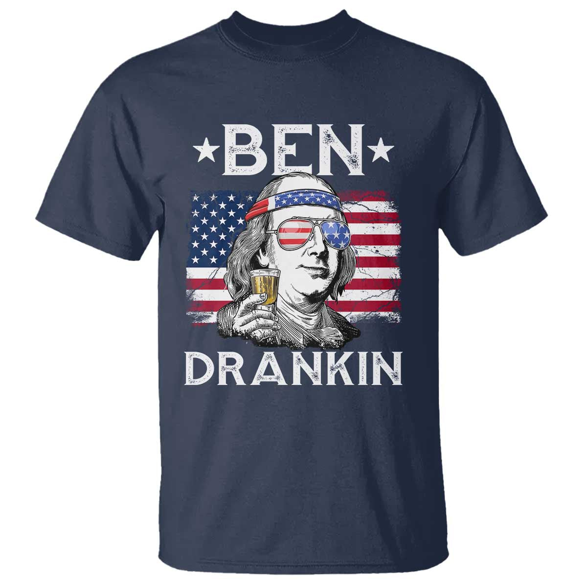 Funny 4th Of July Drinking T Shirt Ben Drankin Beer Mug American Flag - Wonder Print Shop