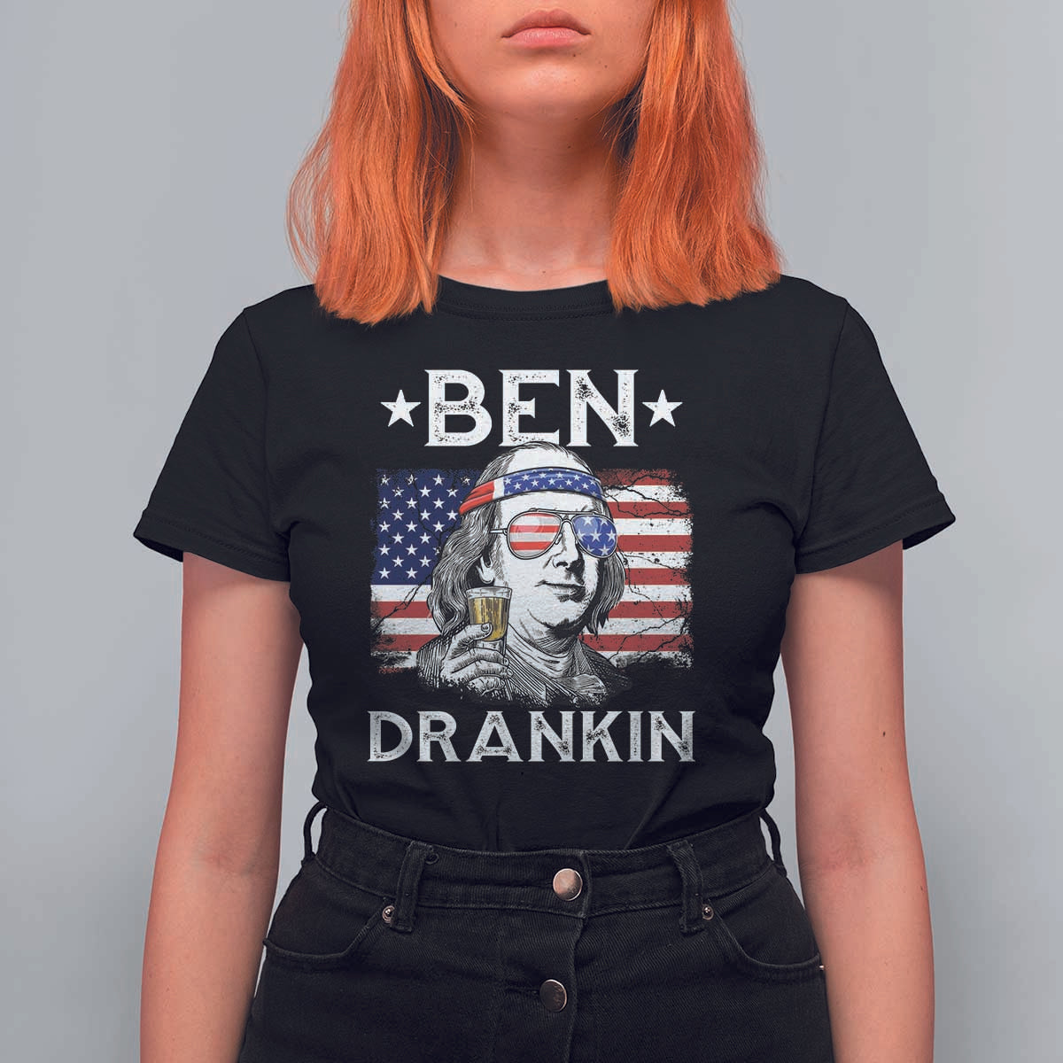 Funny 4th Of July Drinking T Shirt For Women Ben Drankin Beer Mug American Flag - Wonder Print Shop