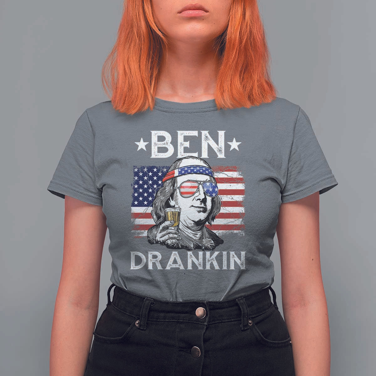 Funny 4th Of July Drinking T Shirt For Women Ben Drankin Beer Mug American Flag - Wonder Print Shop