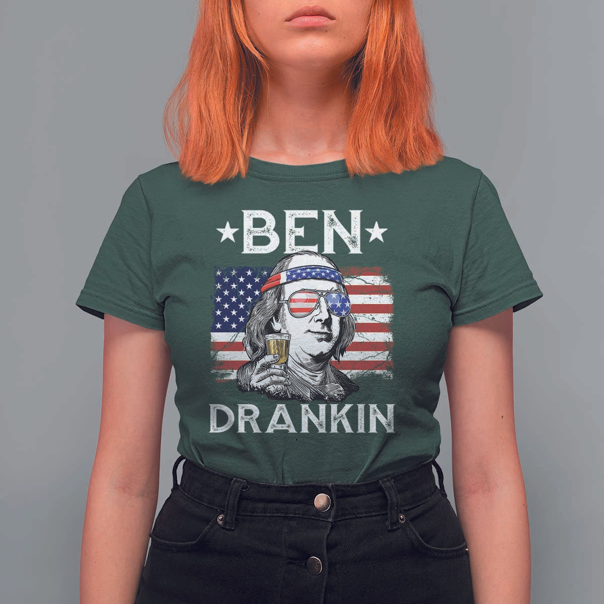 Funny 4th Of July Drinking T Shirt For Women Ben Drankin Beer Mug American Flag - Wonder Print Shop