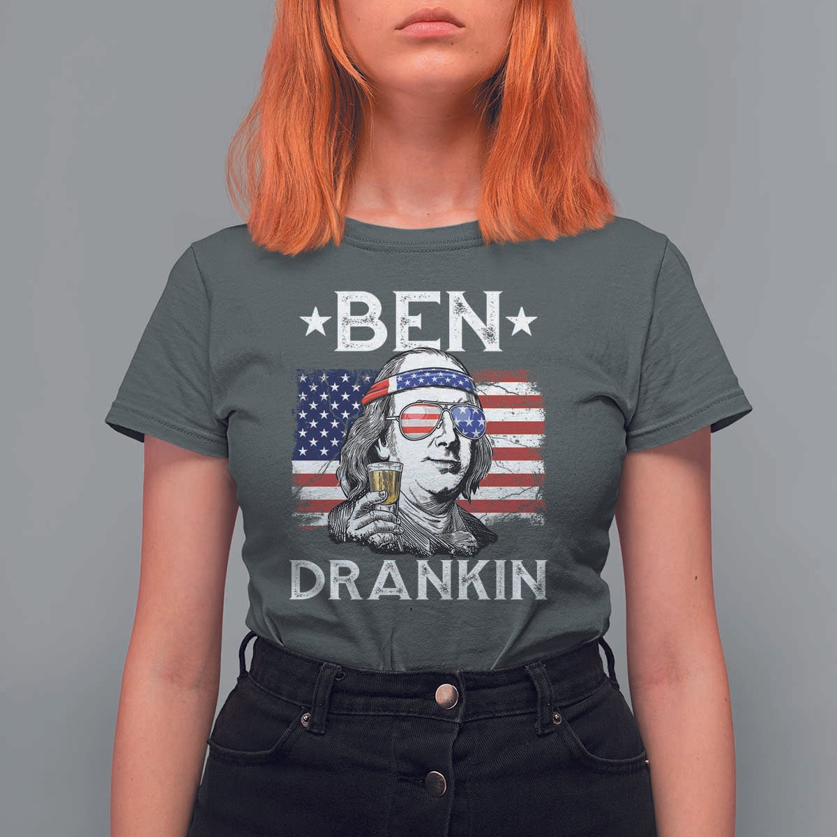 Funny 4th Of July Drinking T Shirt For Women Ben Drankin Beer Mug American Flag - Wonder Print Shop