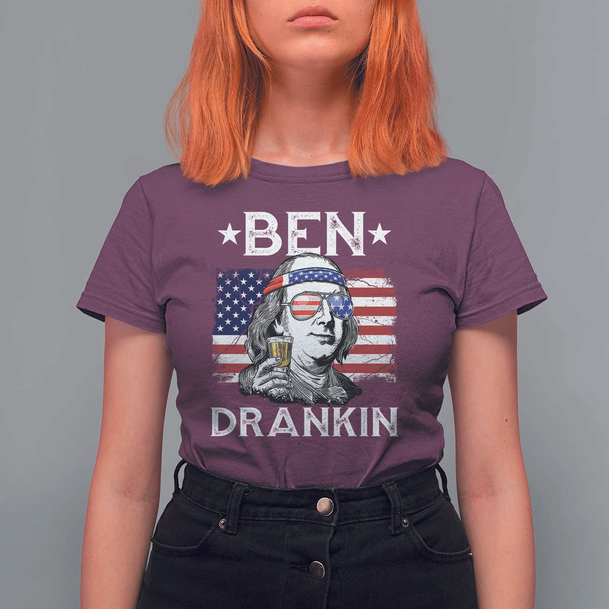 Funny 4th Of July Drinking T Shirt For Women Ben Drankin Beer Mug American Flag - Wonder Print Shop