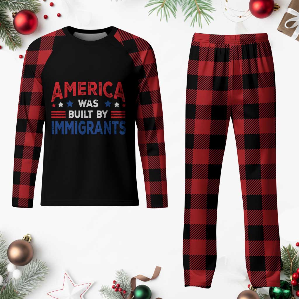 Funny America Was Built By Immigrants Plaid Pajama Set Stars Stripes - Wonder Print Shop
