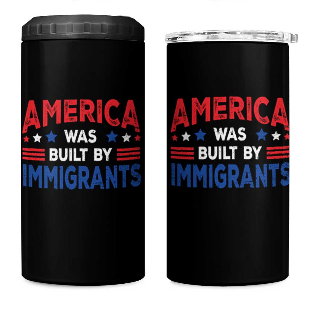 Funny America Was Built By Immigrants 4 in 1 Can Cooler Tumbler Stars Stripes - Wonder Print Shop