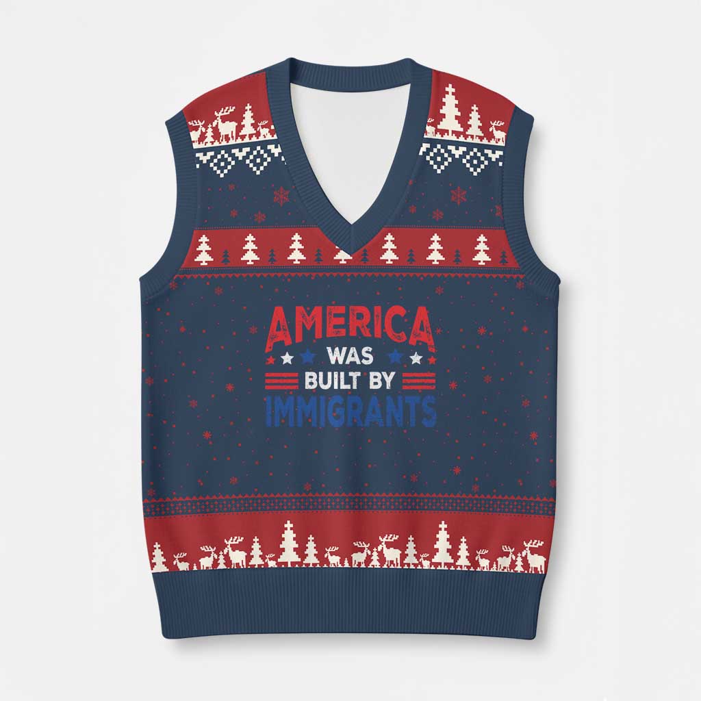 Funny America Was Built By Immigrants V-Neck Knit Sweater Vest Stars Stripes - Wonder Print Shop