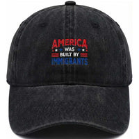 Funny America Was Built By Immigrants Washed Cotton Baseball Cap Stars Stripes