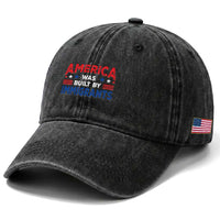 Funny America Was Built By Immigrants Washed Cotton Baseball Cap Stars Stripes