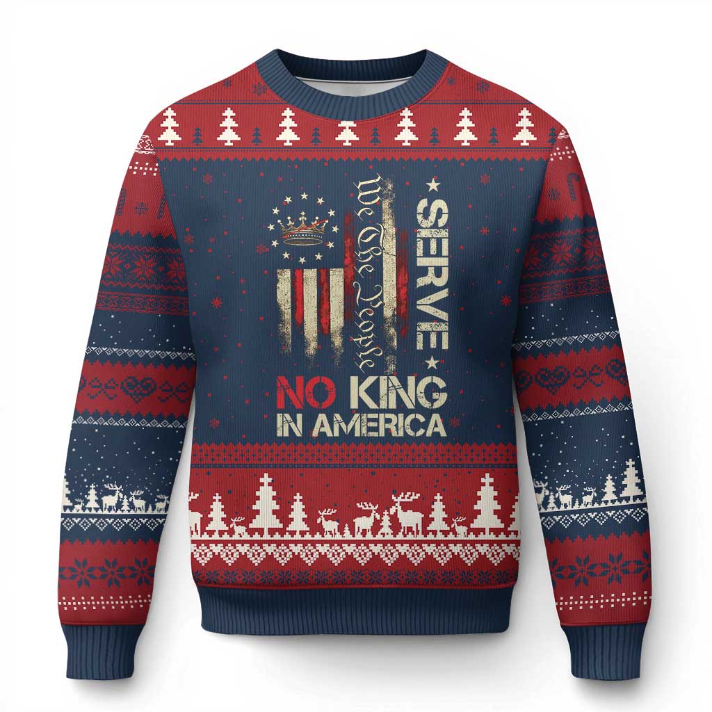 Funny We The People Serve No King In American Ugly Christmas Sweater Vintage Betsy Ross Flag - Wonder Print Shop