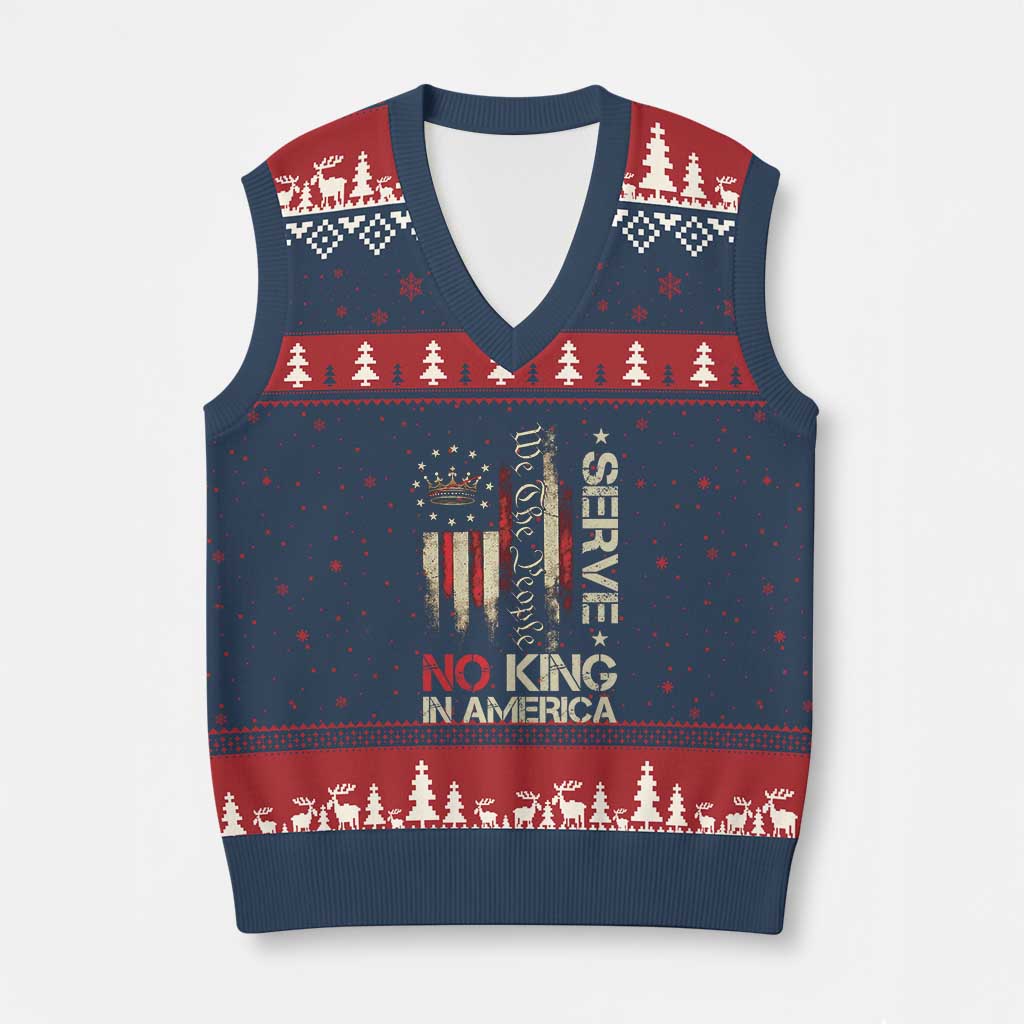 Funny We The People Serve No King In American V-Neck Knit Sweater Vest Vintage Betsy Ross Flag - Wonder Print Shop