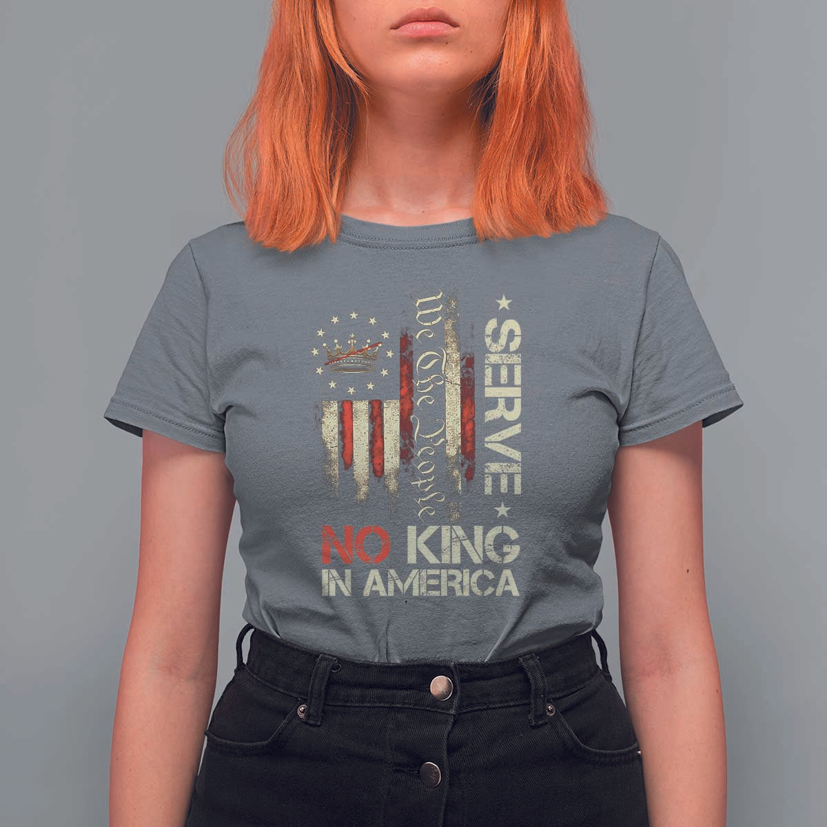 Funny We The People Serve No King In American T Shirt For Women Vintage Betsy Ross Flag - Wonder Print Shop